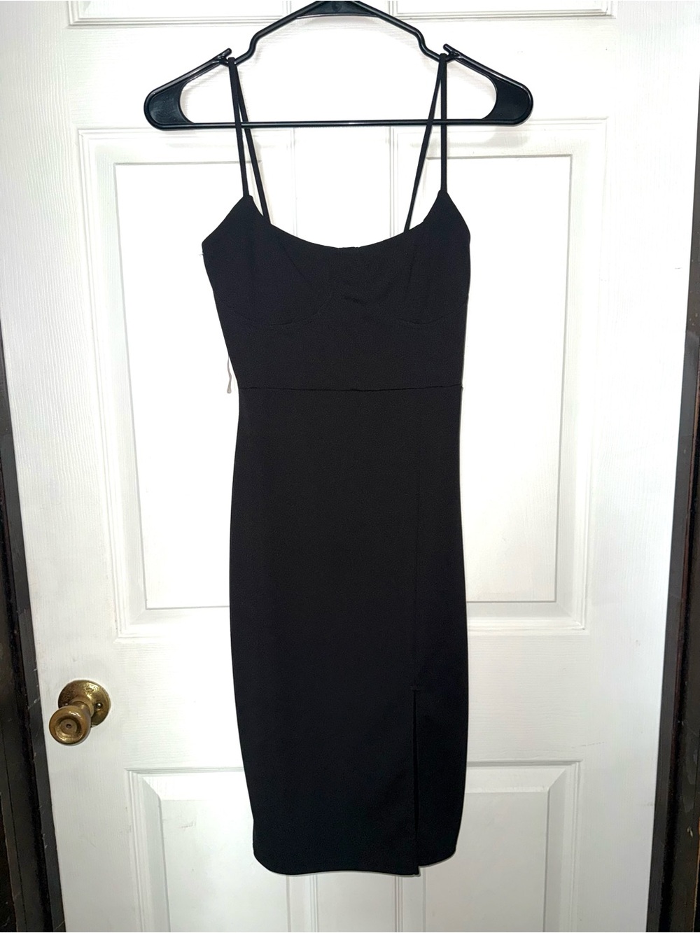 Classic Black Spaghetti-Strap Mini Dress w/ Slit